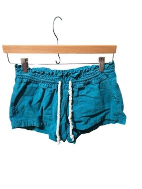 Roxy Turquoise Blue Cotton Shorts Y2K Vintage Pull On Rope Drawstring Casual